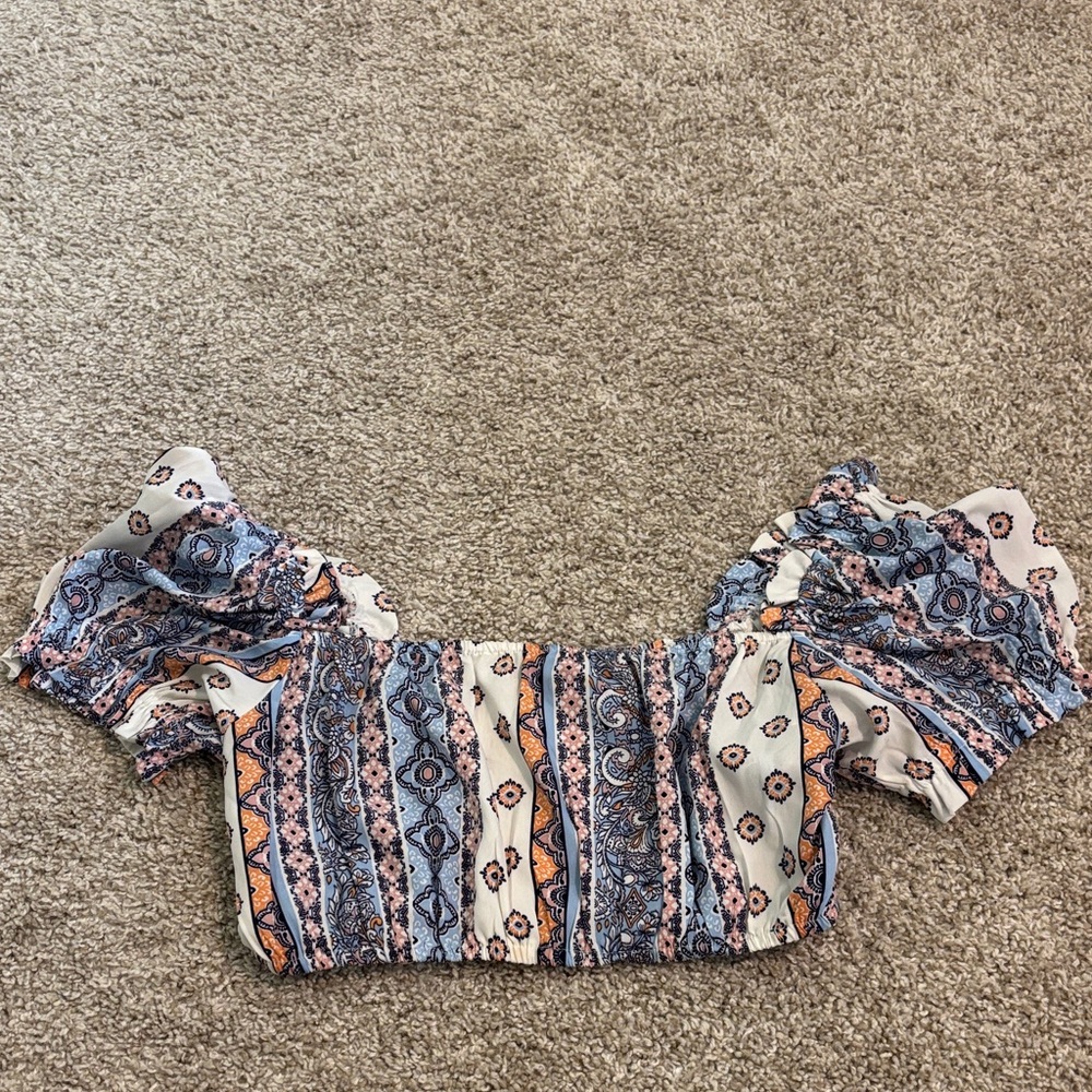 Trendy Off-Shoulder Blouse - Blue and Orange